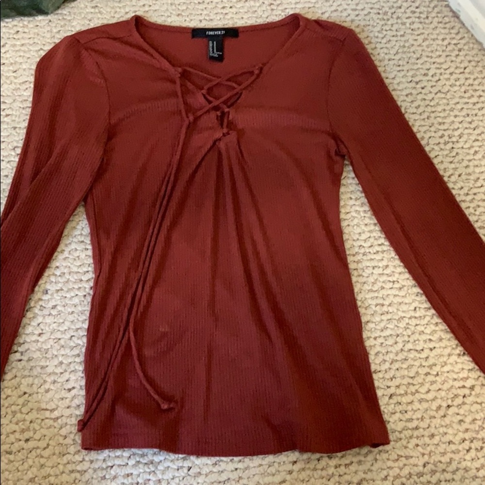 Long sleeve lace up blouse